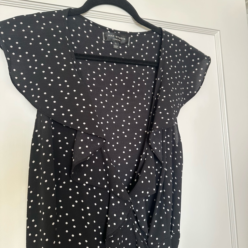 Max Studio London Black and White Polka Dot Wrap Maxi Dress